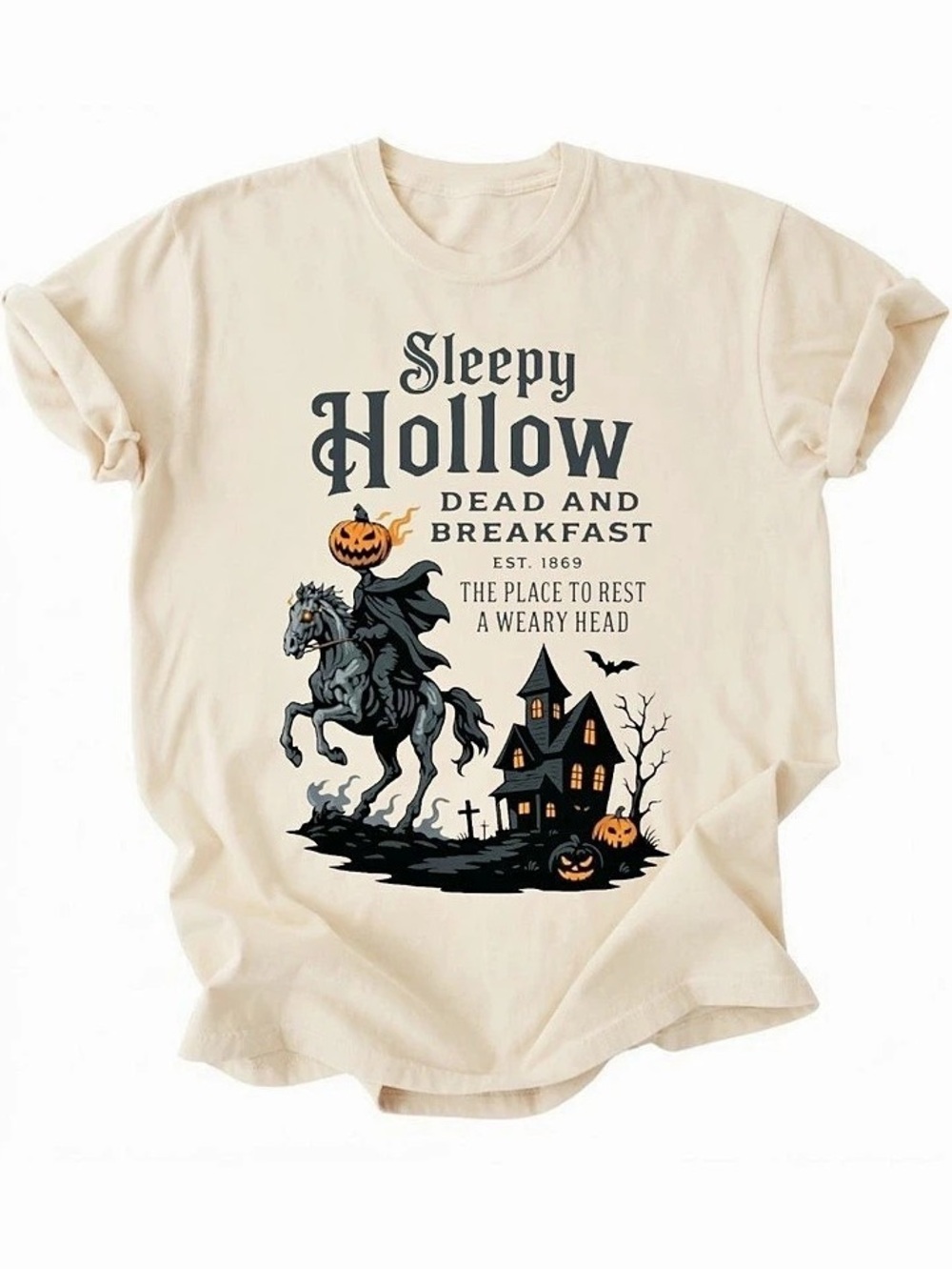 Sleepy Hollow Headless Horseman Pumpkin Beige Gildan T-Shirt